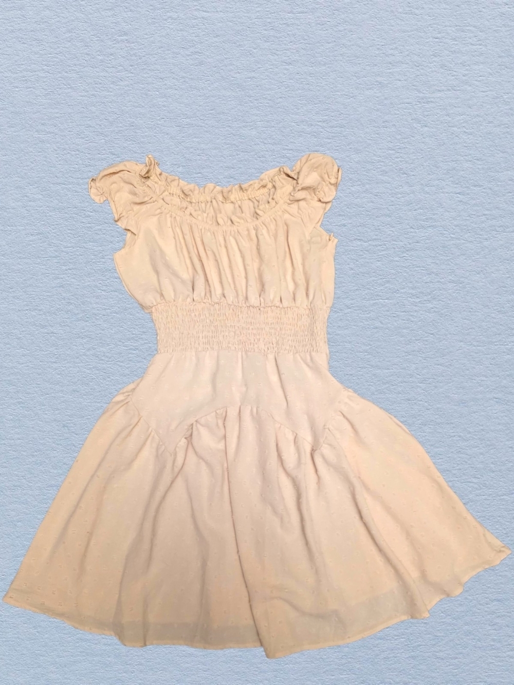 Source Unknown Off-Shoulder Ruffle Mini Dress in Cream - Picture 3 of 15